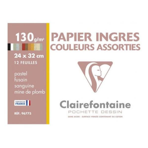 Encontraproduto.com.br - Pochette para Pastel Clairefontaine Ingres 24x32cm com 12 Folhas Cores Sortidas 130g 96775c