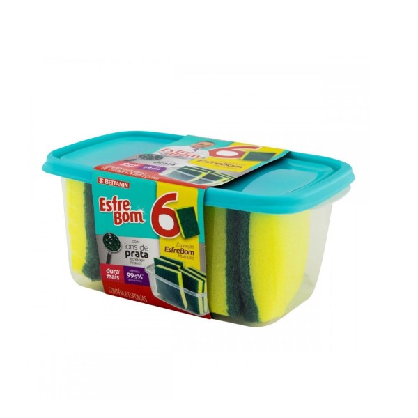 Encontraproduto.com.br - Pack de Esponjas Abrasivas com Pote Verde EsfreBom 6un - Bettanin