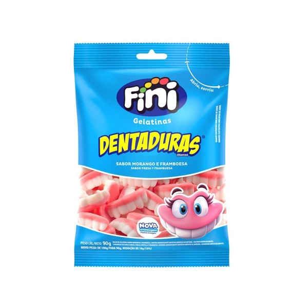 Encontraproduto.com.br - 2 Kit de Balas de Gelatina: Beijo Morango 90G + Dentaduras 90G + Bananas 90G - Fini