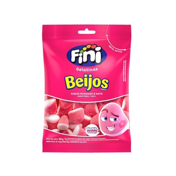 Encontraproduto.com.br - 2 Kit de Balas de Gelatina: Beijo Morango 90G + Dentaduras 90G + Bananas 90G - Fini