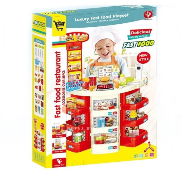 Encontraproduto.com.br - MERCADO INFANTIL GRANDE 82CM COM CAIXA REGISTRADORA LANCHONETE 30 ACESSORIOS COM SOM E LUZ