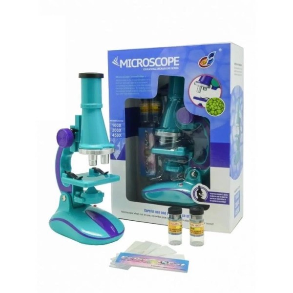 Encontraproduto.com.br - MICROSCOPIO DE CIENCIAS LABORATORIO INFANTIL 100X 200X 450X COM LUZ LED E ACESSORIOS VERDE