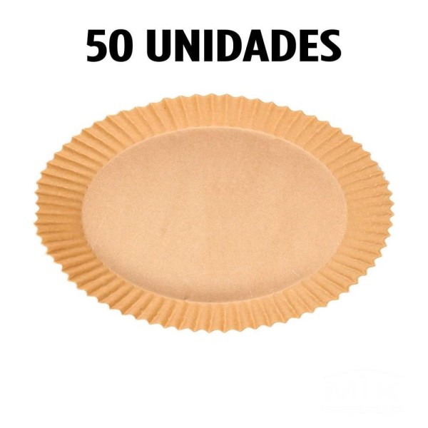 Encontraproduto.com.br - Forma De Papel Redonda Descartavel Antiaderente 20cm Kit 50 Unidades Air Fryer Fritadeira Eletrica