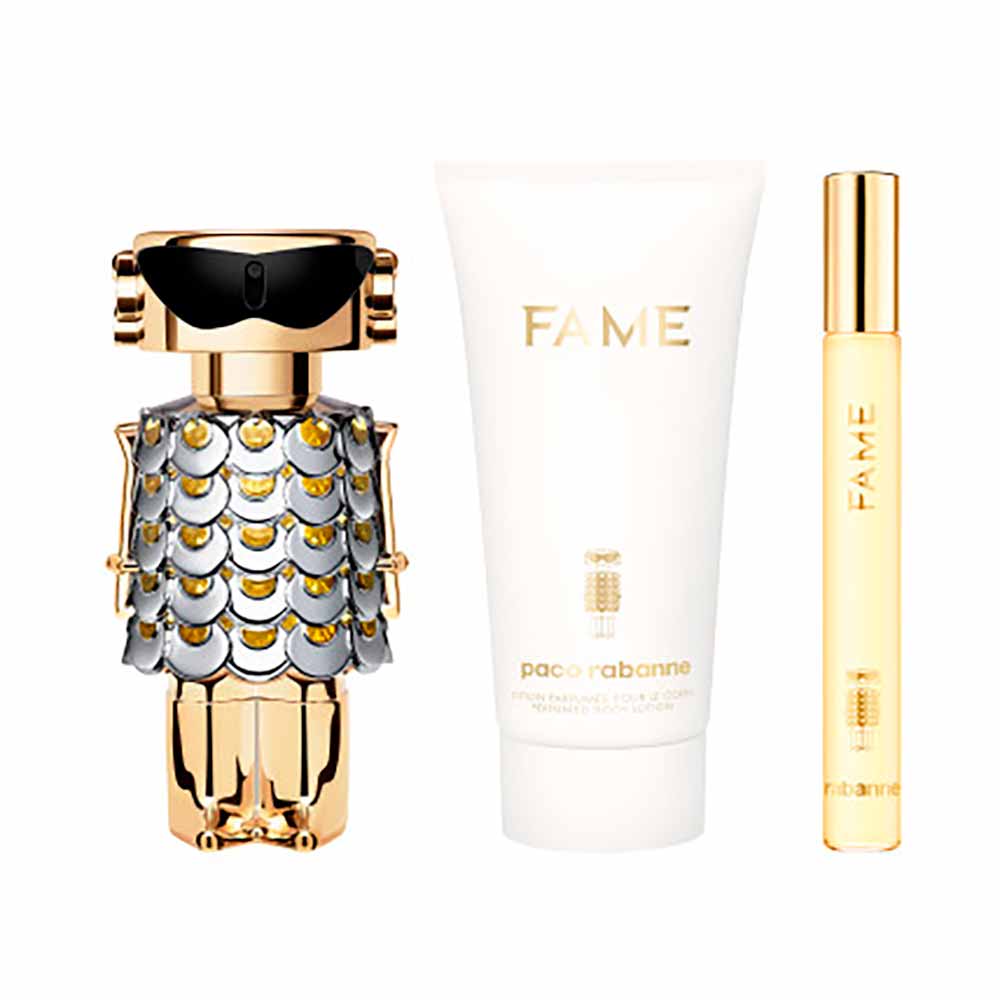 Encontraproduto.com.br - Kit Rabanne Fame Eau de Parfum Feminino 50 ml + Creme Corporal 75 ml + Miniatura 10 ml