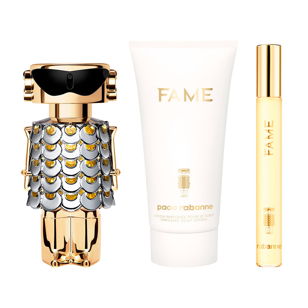 Encontraproduto.com.br - Kit Rabanne Fame Eau de Parfum Feminino 50 ml + Creme Corporal 75 ml + Miniatura 10 ml