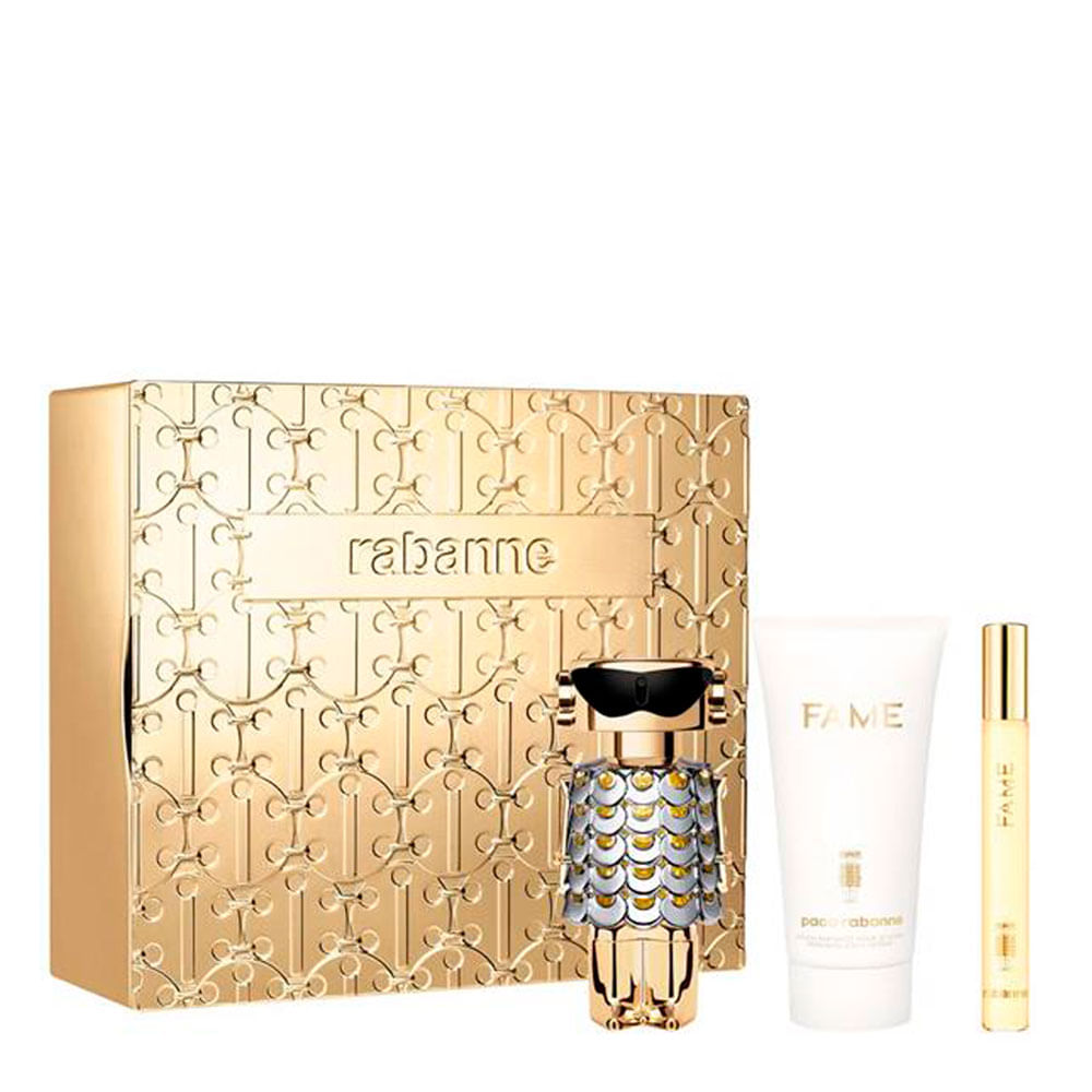 Encontraproduto.com.br - Kit Rabanne Fame Eau de Parfum Feminino 50 ml + Creme Corporal 75 ml + Miniatura 10 ml