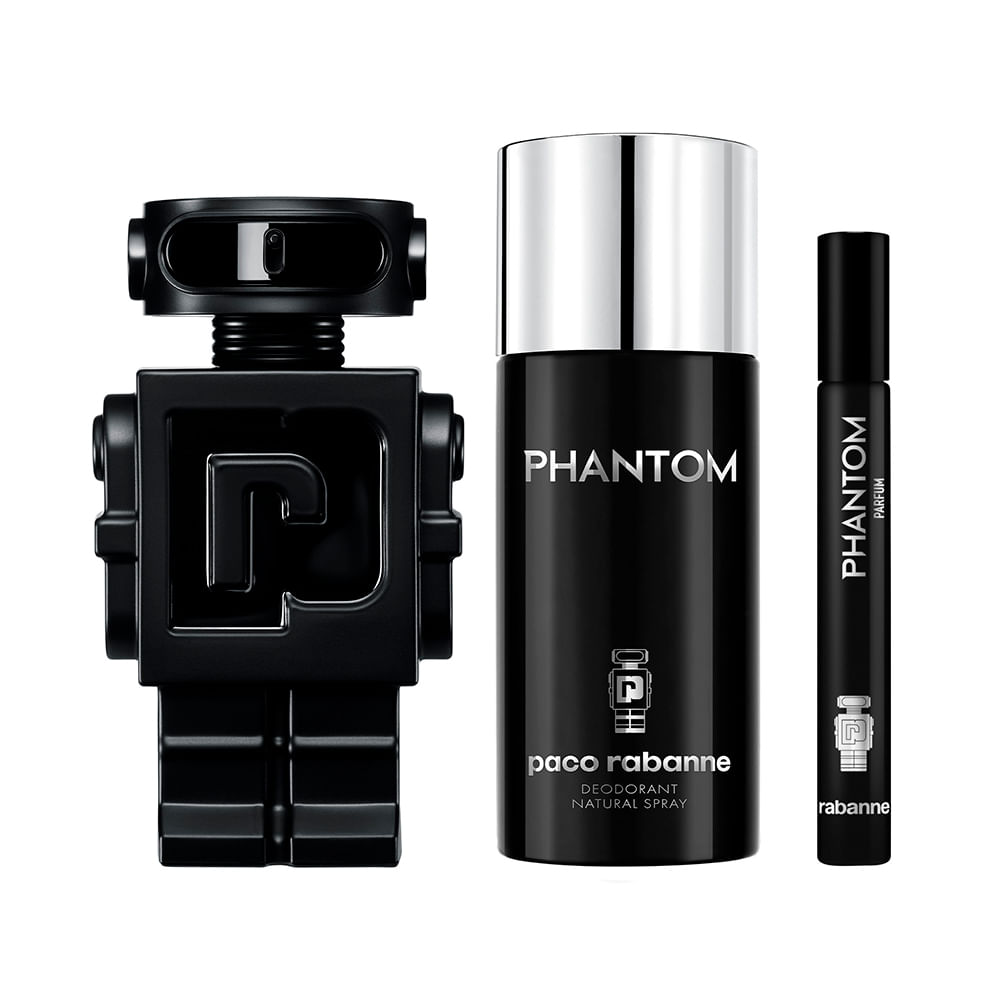 Encontraproduto.com.br - Kit Perfume Rabanne Phantom Parfum Masculino 100 ml + Desodorante 150 ml + Miniatura 10 ml