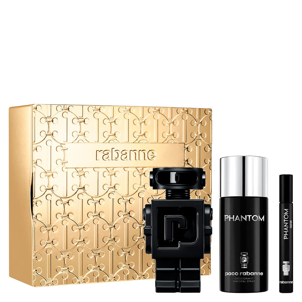 Encontraproduto.com.br - Kit Perfume Rabanne Phantom Parfum Masculino 100 ml + Desodorante 150 ml + Miniatura 10 ml