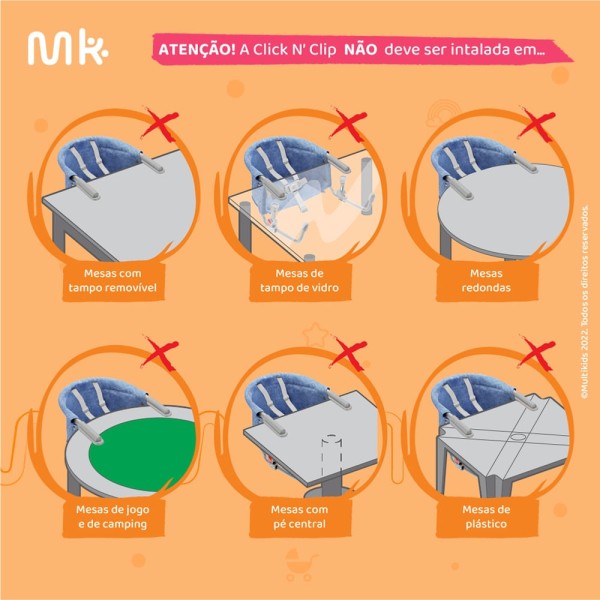 Encontraproduto.com.br - Cadeira de Alimentação de Encaixe em Mesa 6M-15Kg Multikids Baby Click N Clip Azul  - BB377X [Reembalado]
