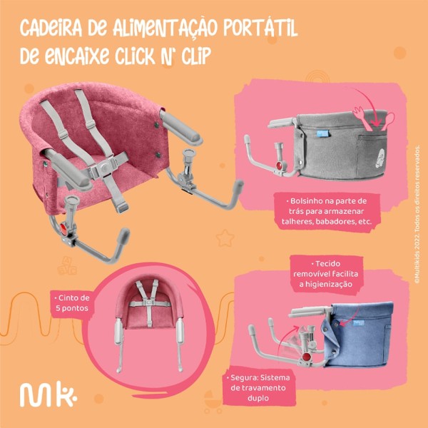 Encontraproduto.com.br - Cadeira de Alimentação de Encaixe em Mesa 6M-15Kg Multikids Baby Click N Clip Azul  - BB377X [Reembalado]