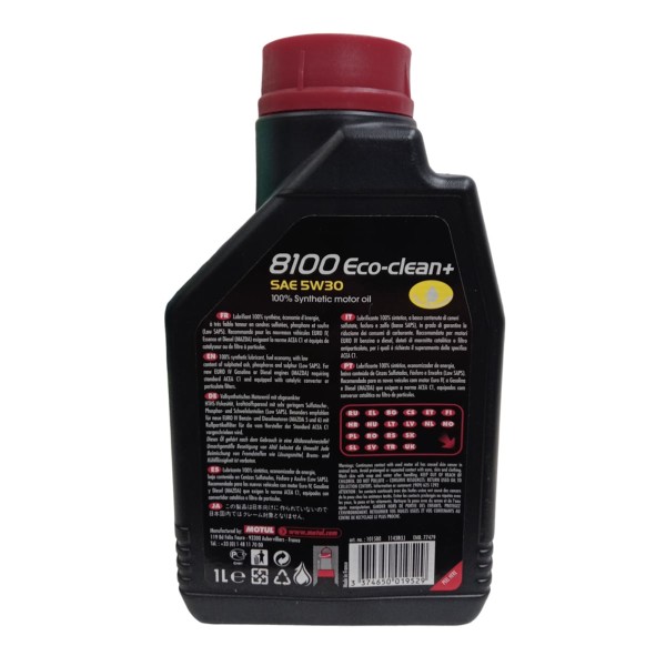 Encontraproduto.com.br - Oléo Lubrificante do Motor Motul 8100 Eco Clean+ 5W30 100% Sintético 1L