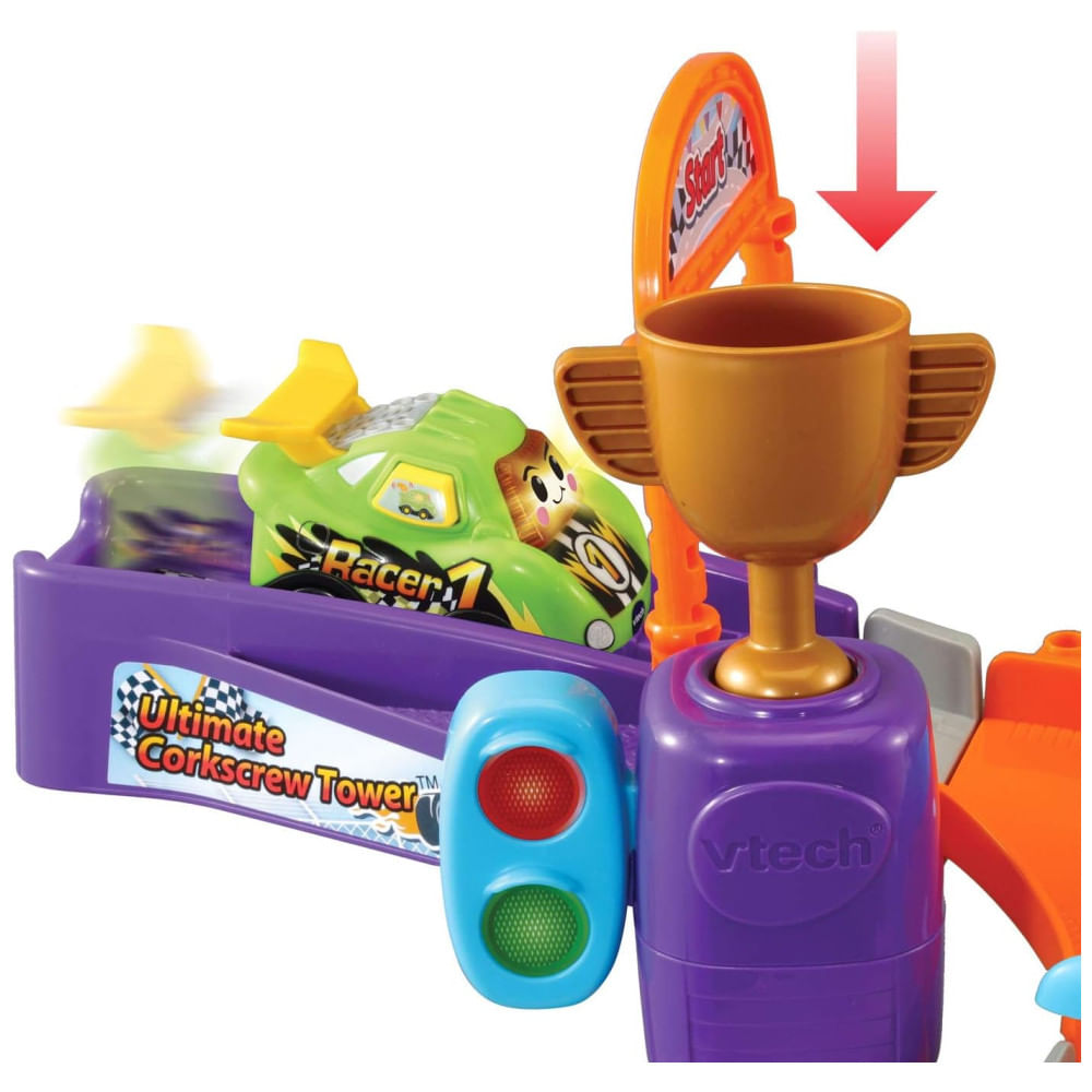 Playset Interativo de Corrida Torre de Saca Rolhas com Mais de 40 Músicas, Sons e Falas em Inglês, Inclui 1 Carro, VTech