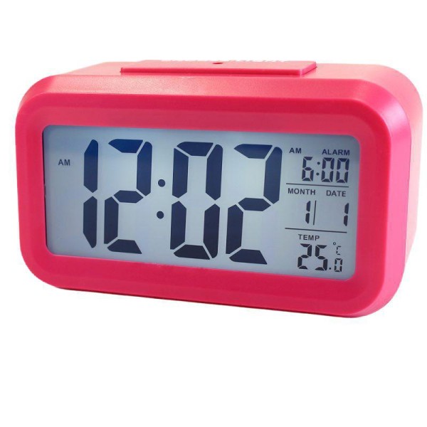 Encontraproduto.com.br - Relógio Mesa Led Digital Calendário Termômetro Alarme Rosa