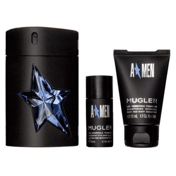Encontraproduto.com.br - Mugler A Men Kit - Perfume EDT + Shampoo para Cabelo e Corpo + Desodorante
