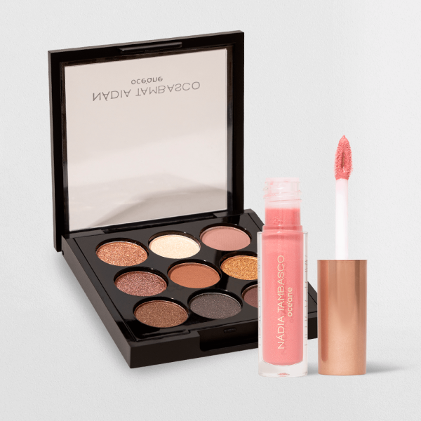 Encontraproduto.com.br - Kit Paleta de Sombras To Go Basic + Brilho Labial Obsession Nádia Tambasco By Océane (2 Produtos)