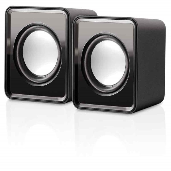Encontraproduto.com.br - Caixas de Som 2.0 3W RMS Alimentação USB Conexão P2 Controle de Volume Sem Marca Som Estéreo Preto - SP151OUT [Reembalado]