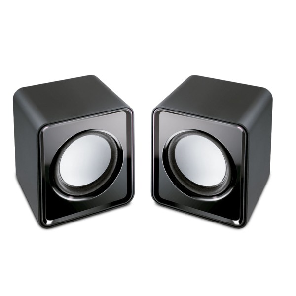 Encontraproduto.com.br - Caixas de Som 2.0 3W RMS Alimentação USB Conexão P2 Controle de Volume Sem Marca Som Estéreo Preto - SP151OUT [Reembalado]