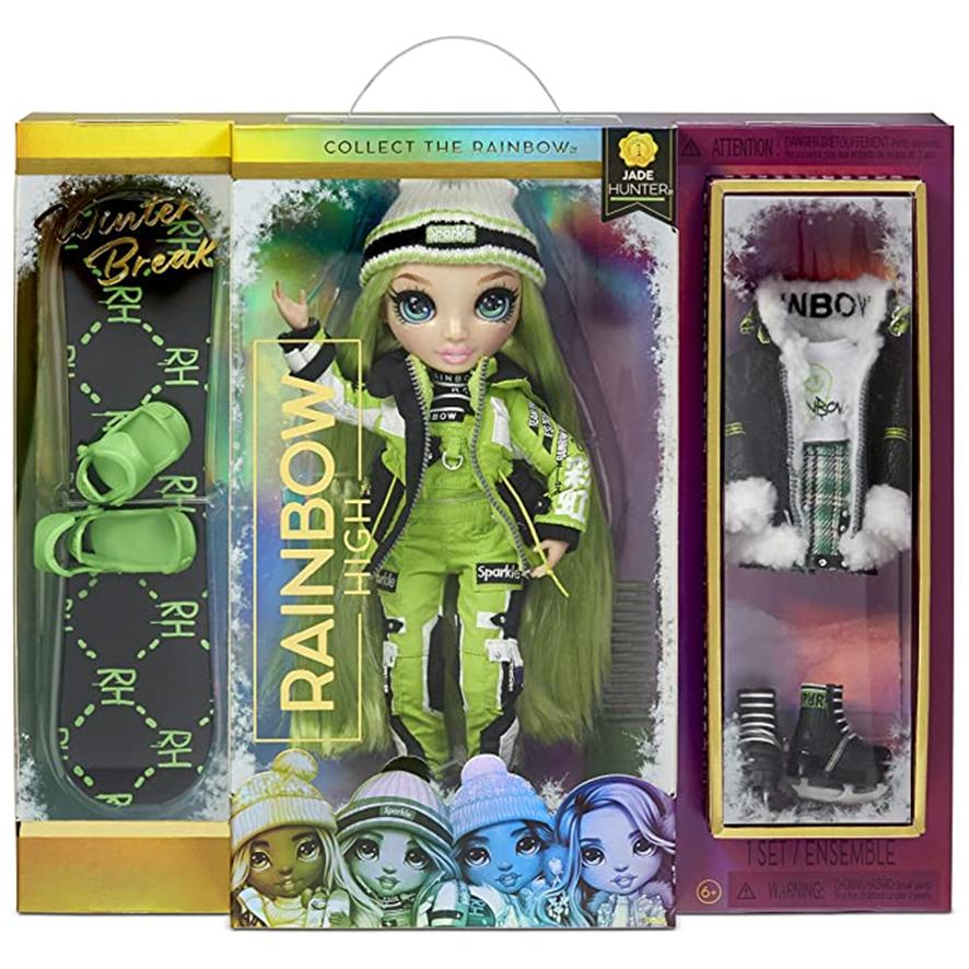 Encontraproduto.com.br - Boneca da Moda com 2 Roupas de Grife Snowboard e Acessórios, RAINBOW HIGH 574781EUC, Verde