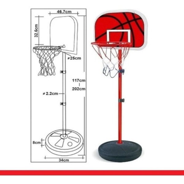 Encontraproduto.com.br - CESTA INFANTIL DE BASQUETE COM BOLA E INFLADOR REDE AJUSTAVEL ATE 20C2M KITESPORTE DM TOYS