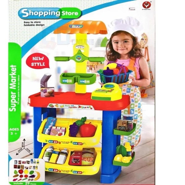 Encontraproduto.com.br - SUPERMERCADO MERCADINHO INFANTIL PARA COMPRAS COM CAIXA BALANCA FRUTAS E ACESSORIOS COMPLETO