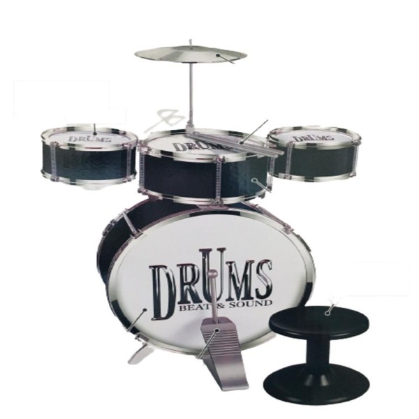 Encontraproduto.com.br - BATERIA MUSICAL INFANTIL COM PEDAL GRANDE ESTILO PROFISSIONAL BANQUETA ROCKY HARD COMPLETA MENINO E MENINA PRETO