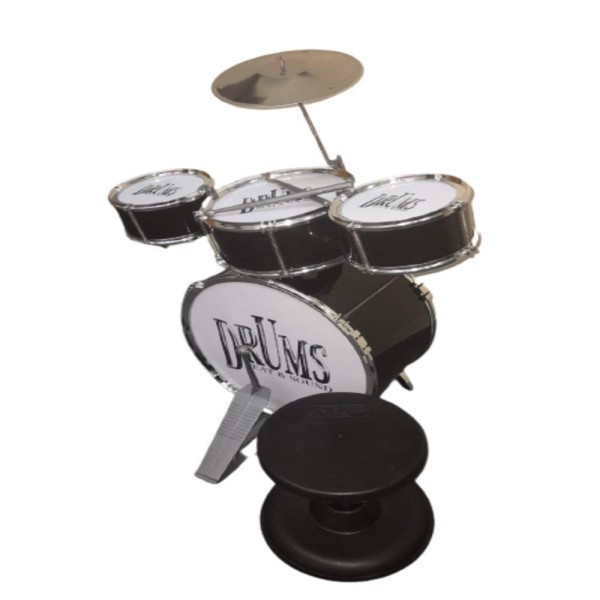 Encontraproduto.com.br - BATERIA MUSICAL INFANTIL COM PEDAL GRANDE ESTILO PROFISSIONAL BANQUETA ROCKY HARD COMPLETA MENINO E MENINA PRETO