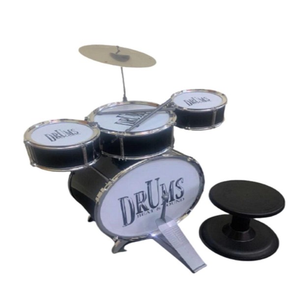 Encontraproduto.com.br - BATERIA MUSICAL INFANTIL COM PEDAL GRANDE ESTILO PROFISSIONAL BANQUETA ROCKY HARD COMPLETA MENINO E MENINA PRETO
