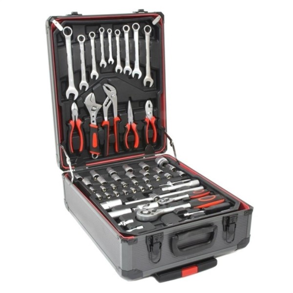 Encontraproduto.com.br - MALETA DE FERRAMENTAS 399 PEÇAS CAIXA COM ALICATES, SOQUETES,COMPLETA PROFISSIONAL COM RODINHAS