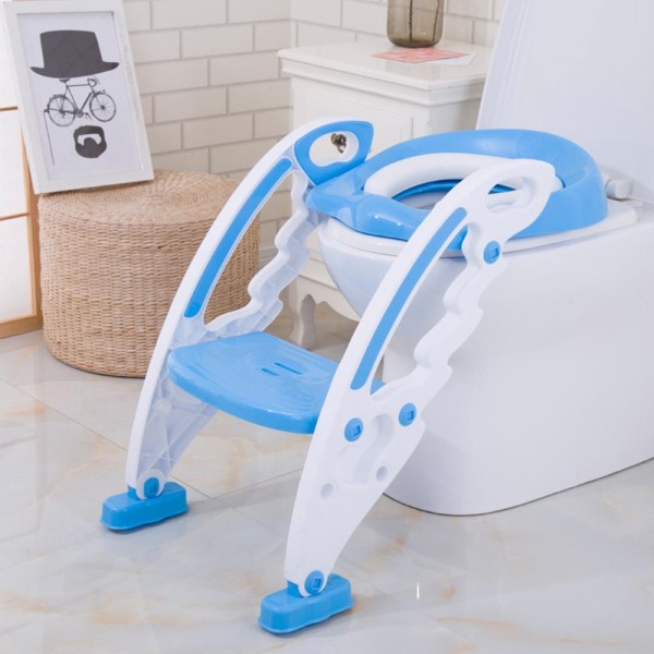 Encontraproduto.com.br - Troninho Infanil com Escada Assento Redutor com Apoio Criança Vaso Saninátio Escadinha - Azul