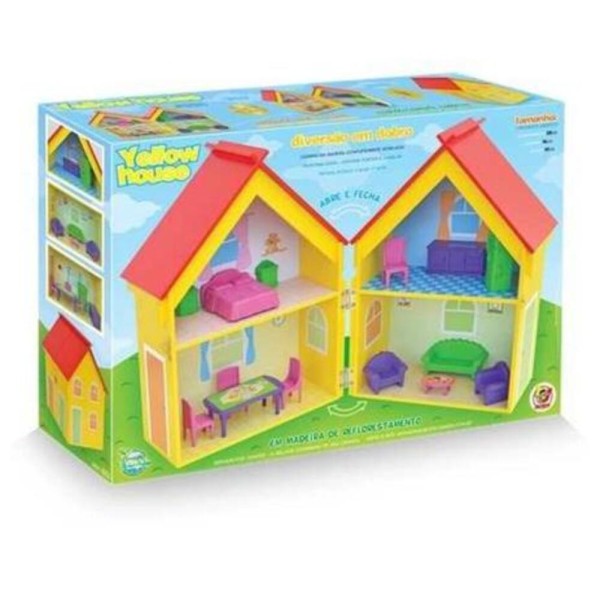 Encontraproduto.com.br - CASA DE BONECA COM ACESSORIOS COMPLETA CASINHA ESTILO MALETA MOVEIS HOUSE GRANDE EM MDF