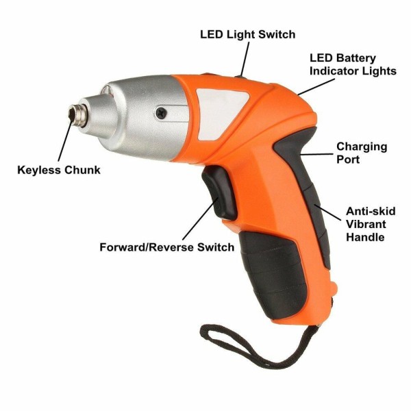 Encontraproduto.com.br - KIT PARAFUSADEIRA RECARREGAVEL LUZ LED COM 45 ACESSORIOS 4.8V COM MALETA SEM FIO BATERIA BIVOLT