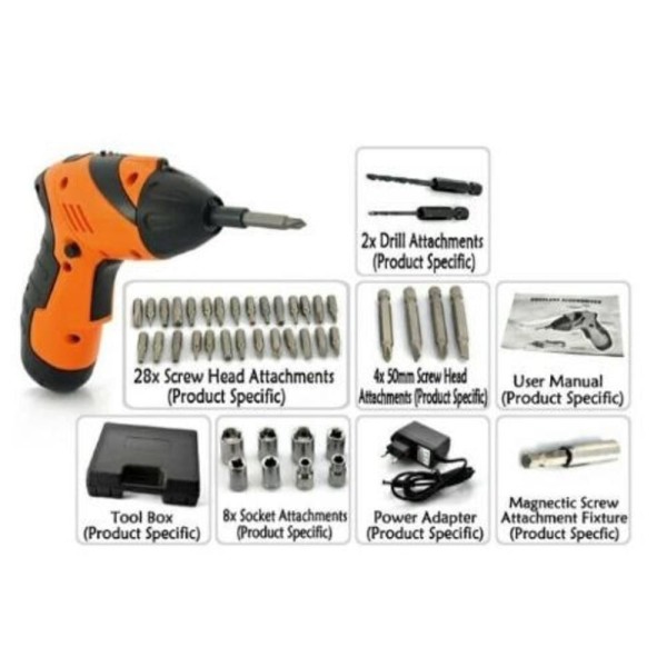 Encontraproduto.com.br - KIT PARAFUSADEIRA RECARREGAVEL LUZ LED COM 45 ACESSORIOS 4.8V COM MALETA SEM FIO BATERIA BIVOLT