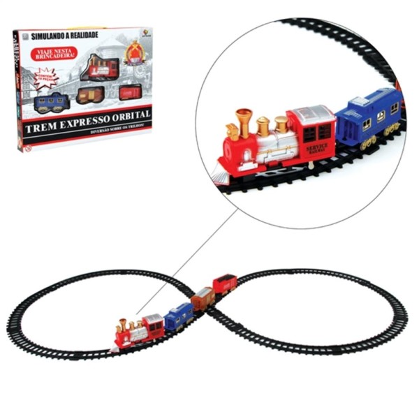 Encontraproduto.com.br - FERRORAMA TREM ELETRICO COM 19PÇS TRILHOS E VAGOES MAQUINA LOCOMOTIVA ORBITAL TRAIN SET