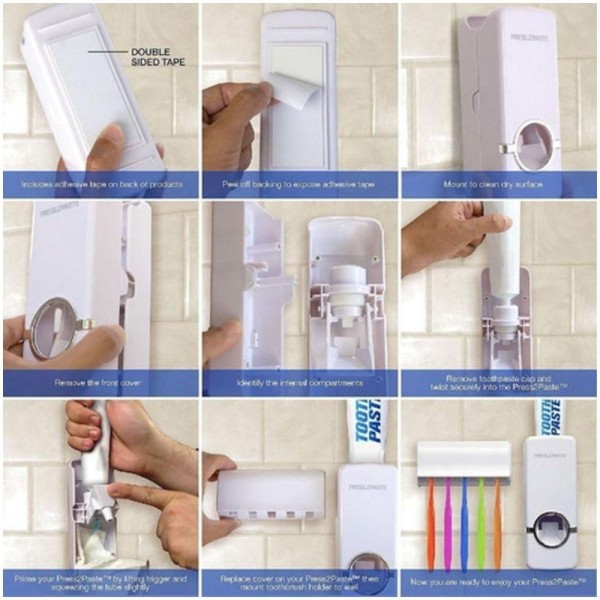 Kit 10 Dispenser De Pasta De Dente Automatico Com Suporte Para 5 Escova De Dentes 2 Em 1 Aplicador