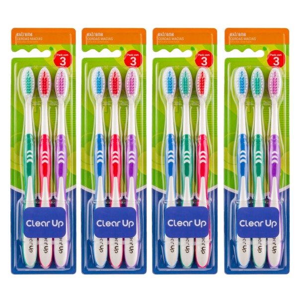 Encontraproduto.com.br - Escova de Dente Extreme Clear Up com 3 Unidades (Cores Sortidas) Multi Saúde - HC589OUT [Reembalado]