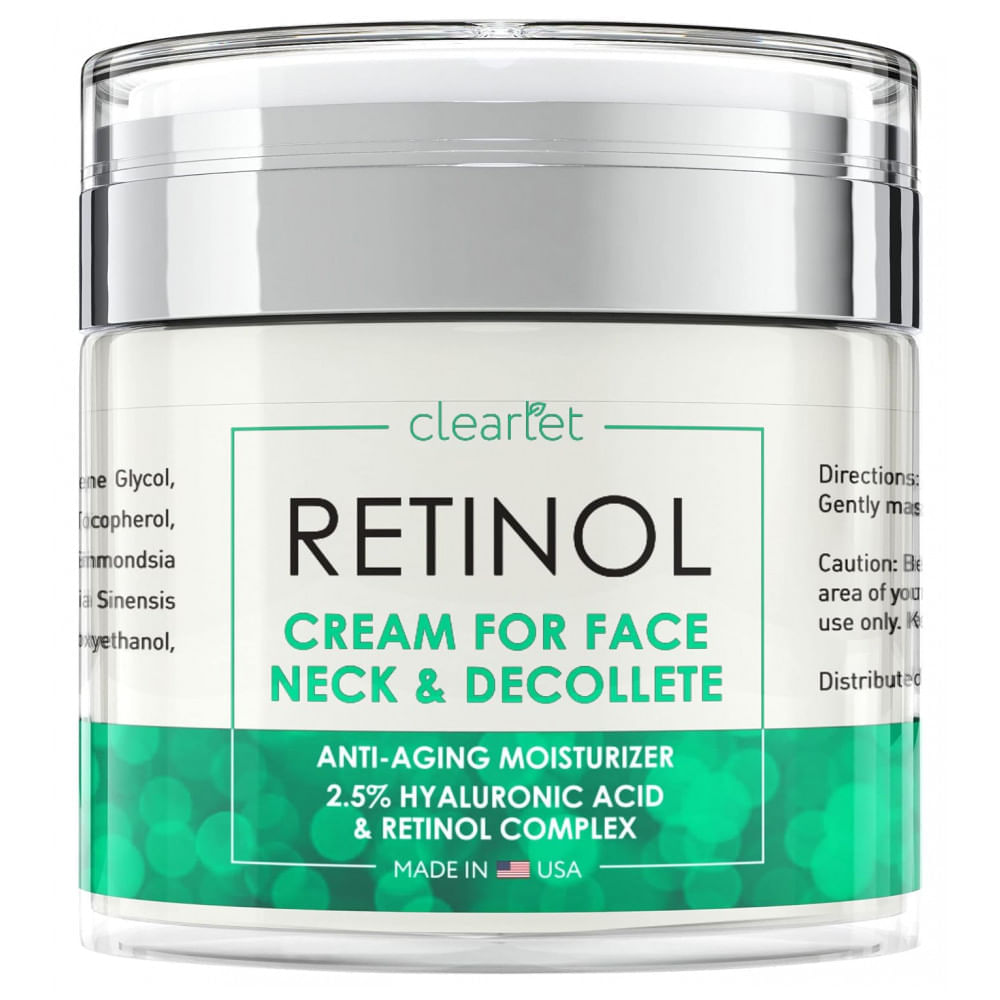 Encontraproduto.com.br - Creme Facial Anti Idade Dia e Noite com Ácido Hialurônico para Homens e Mulheres, 50 ml, CLEARLET CLRC01, Verde