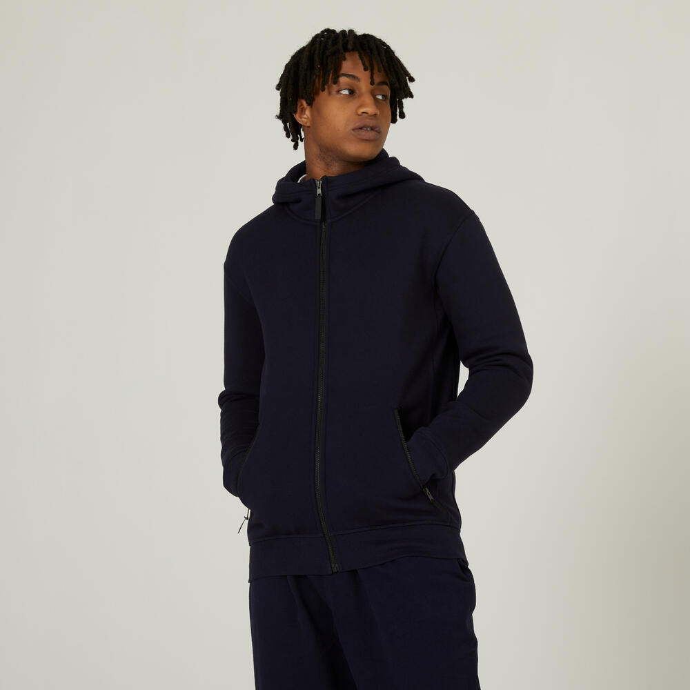 Encontraproduto.com.br - Jaqueta Masculina de Pilates de Algodão com Capuz e Ziper Domyos