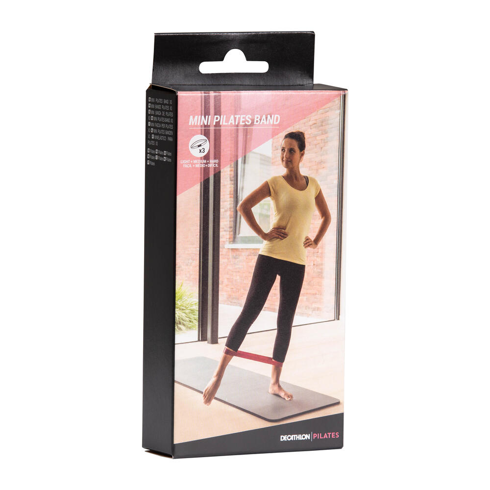 Encontraproduto.com.br - Mini Band Pilates com 3 Faixas Elásticas Domyos