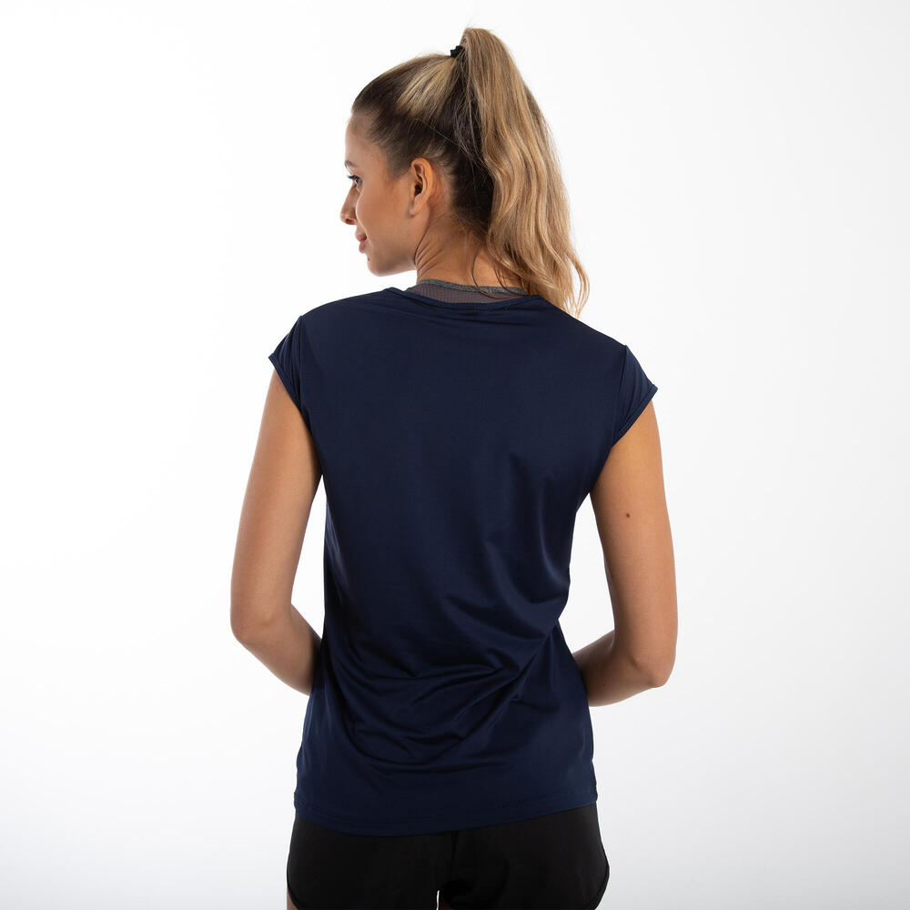 Encontraproduto.com.br - Camiseta Feminina de Treino Cardio Respirável 100 Domyos Azul-marinho