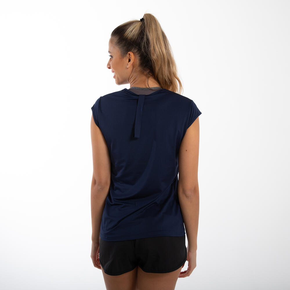 Encontraproduto.com.br - Camiseta Feminina de Treino Cardio Respirável 100 Domyos Azul-marinho