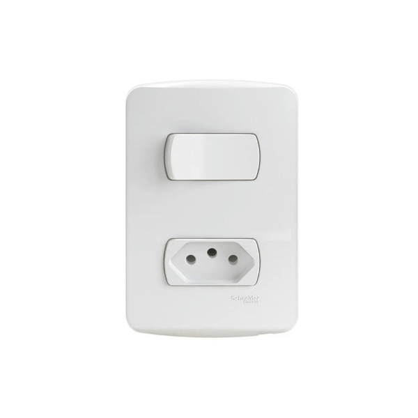 Encontraproduto.com.br - Conjunto Montado 1 Interruptor Paralelo E 1 Tomada 2P+T 10A Pb S3B69040 Branco Miluz Schneider