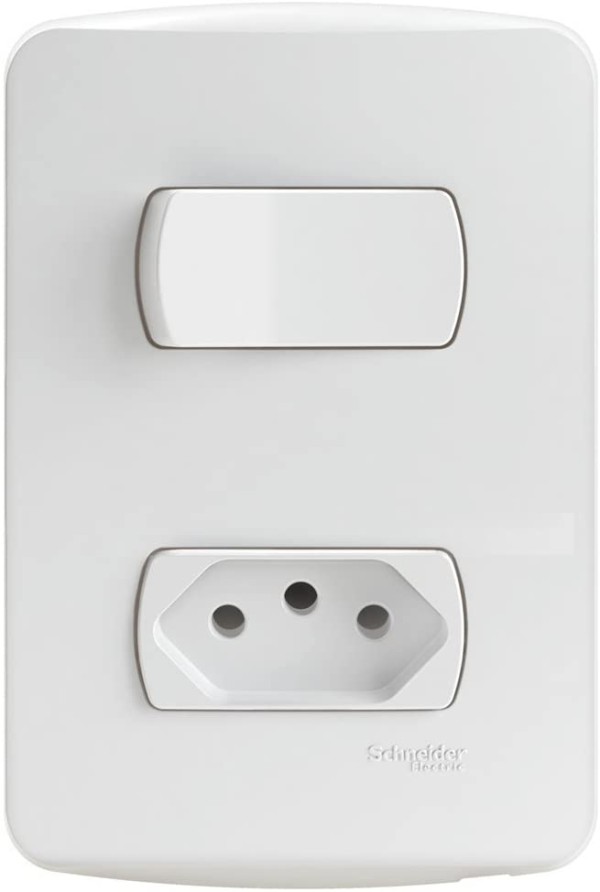 Encontraproduto.com.br - Conjunto Montado 1 Interruptor Paralelo E 1 Tomada 2P+T 10A Pb S3B69040 Branco Miluz Schneider