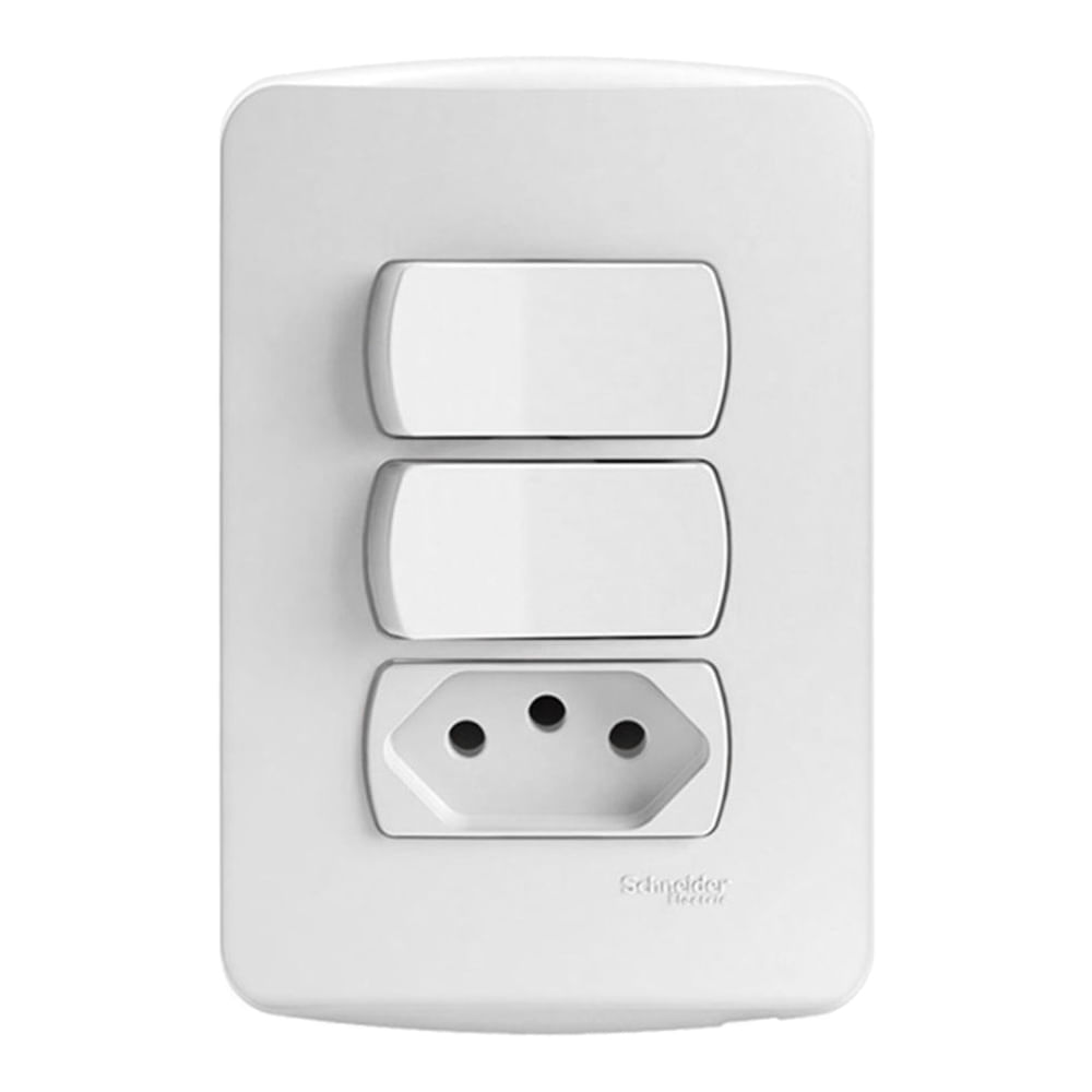 Encontraproduto.com.br - Conjunto Montado 2 Interruptores Simples E 1 Tomada 2P+T 10A Pb S3B69050 Branco Miluz Schneider