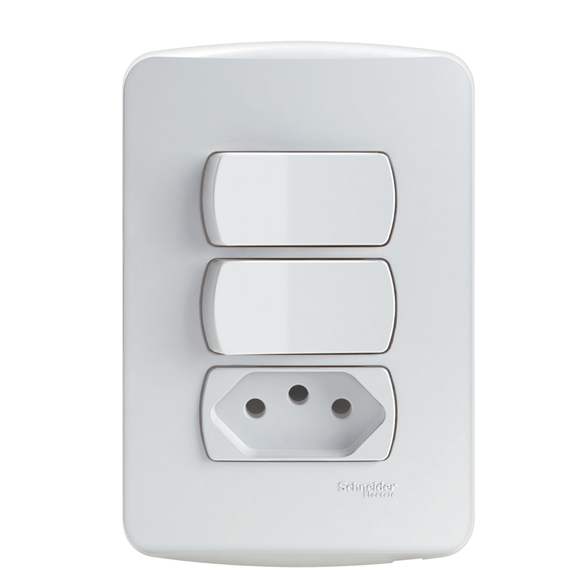 Encontraproduto.com.br - Conjunto Montado 2 Interruptores Simples E 1 Tomada 2P+T 10A Pb S3B69050 Branco Miluz Schneider