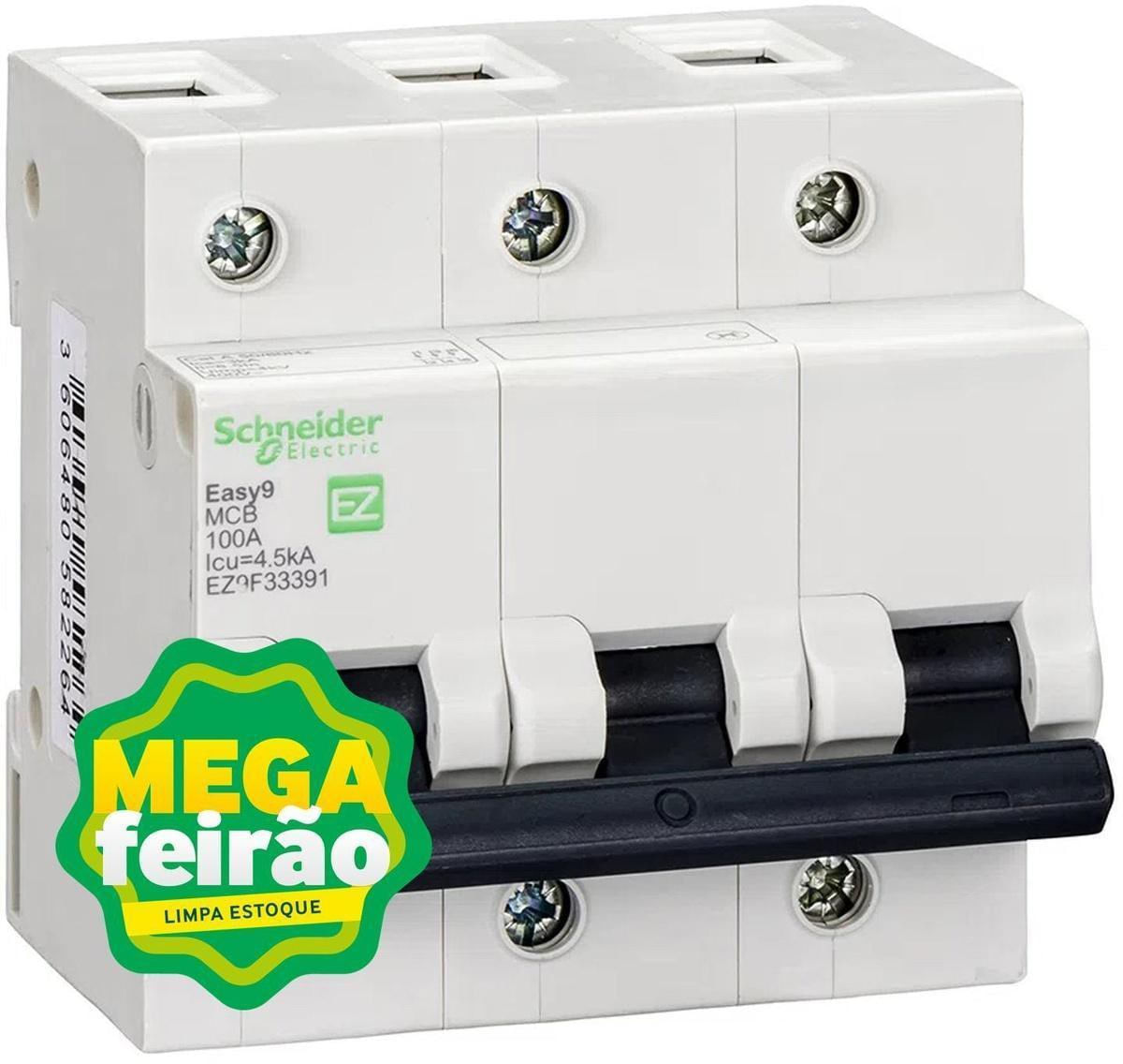 Disjuntor Easy9 3p 100a Curva C 4,5ka 230/400v - Ez9f33391 - Schneider