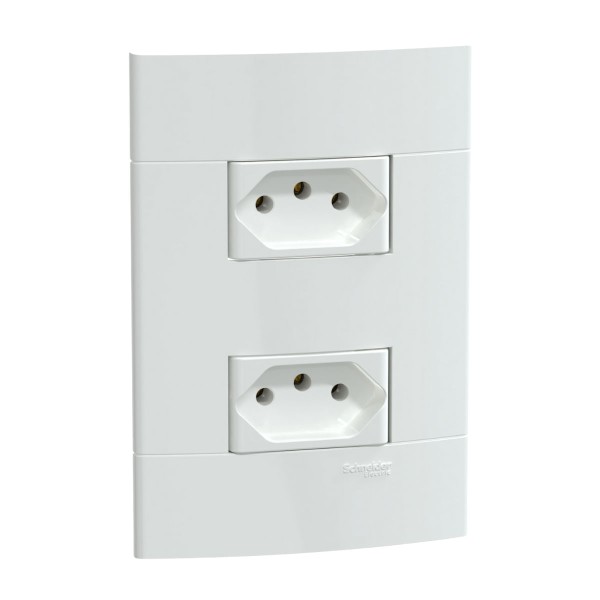 Encontraproduto.com.br - Conjunto Montado Tomada Dupla 2P+T 10A-250V Pb Branco Brilhante S412100 Lunare Up Schneider