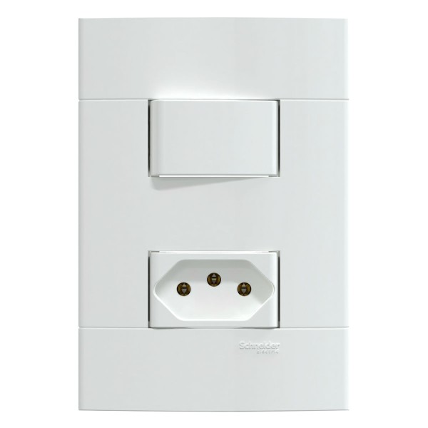 Encontraproduto.com.br - Conjunto Montado Interruptor Paralelo + Tomada Pb S412920 Branco Brilhante Lunare Up Schneider