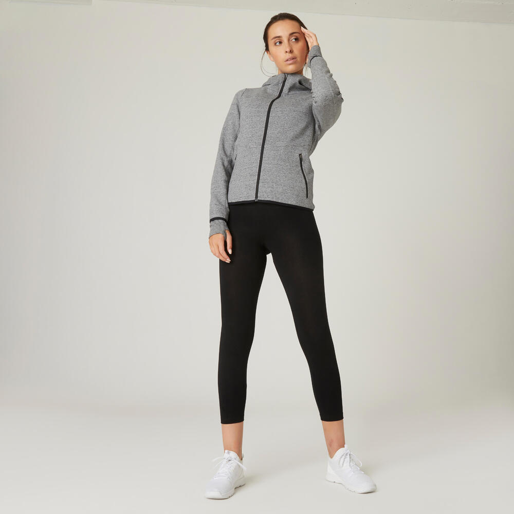 Encontraproduto.com.br - Jaqueta de Algodão com Capuz e Fecho Feminina de Pilates