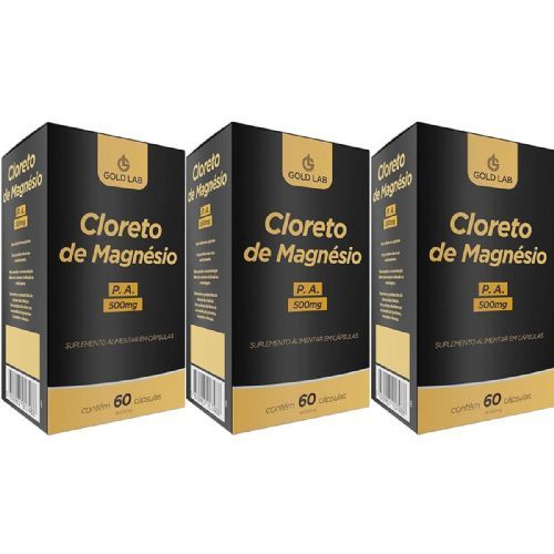 Encontraproduto.com.br - Kit C/3 Cloreto de Magnésio 500MG C/60 Cápsulas - Gold Lab
