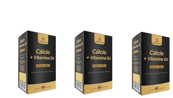 Encontraproduto.com.br - Kit C/3 Cálcio + Vitamina D3 C/60 Cápsulas - Gold Lab